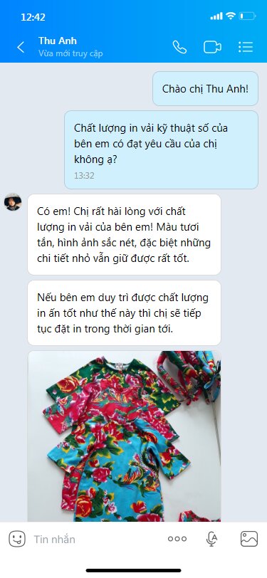 Đánh giá dịch vụ in vải kỹ thuật số của chị Thu Anh (Công ty Dệt May Minh Quân)